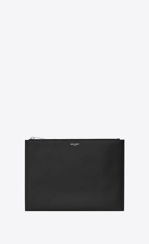 saint laurent paris tabletetui aus schwarzem leder mit struktur